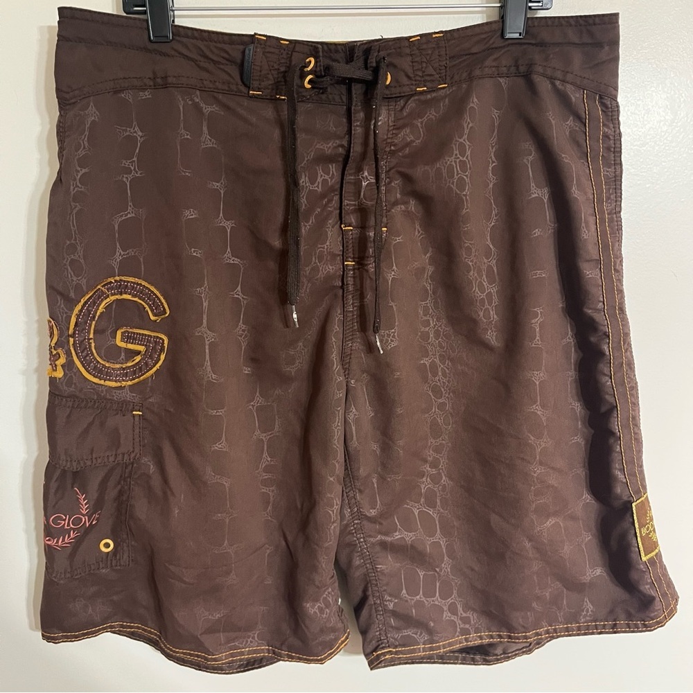 Men's Body Glove Swim Trunks Board Shorts 90's Y2K Size 36 Brown